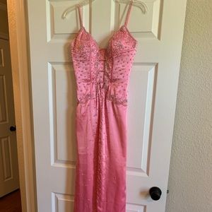 Long Beaded dress with front slit